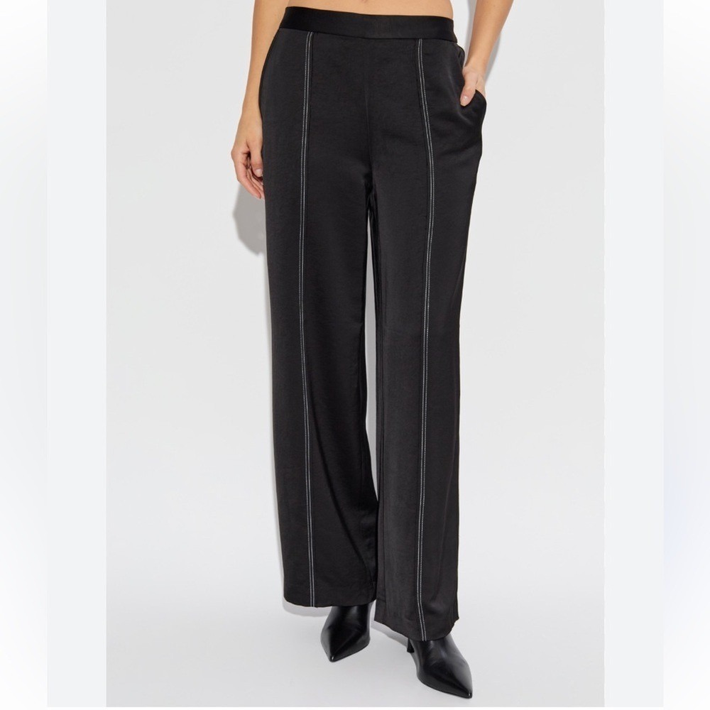 Vintage Armani Size 6 Elegant Black White Trim Wide Leg Women's Pants